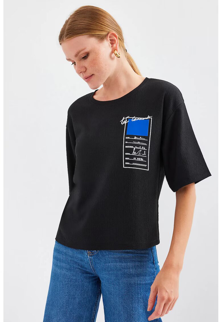 Big Dart Tricou dama HiCCUP - cu imprimeu - bumbac - negru/albastru