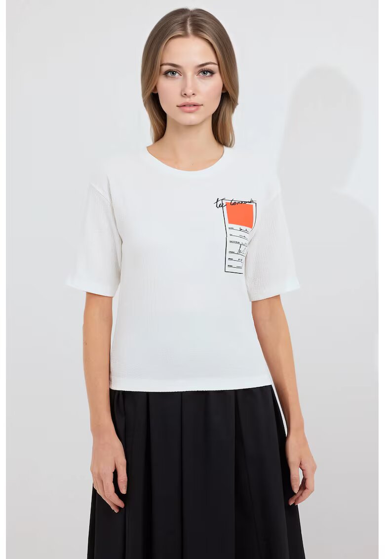 Big Dart Tricou dama HiCCUP - cu imprimeu - poliester/lycra - alb/portocaliu