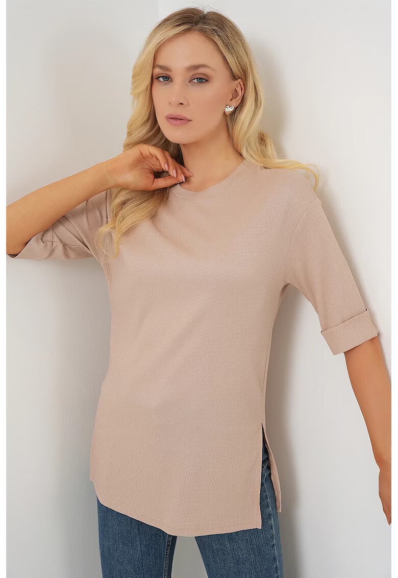 Big Dart Tricou dama HiCCUP - texturat - maneca bej - Bej Natural