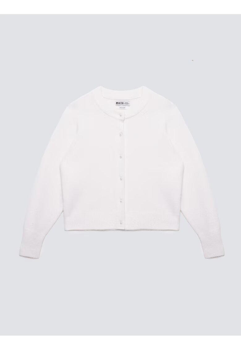 Big Star Cardigan dama - alb - lana - nasturi perlati
