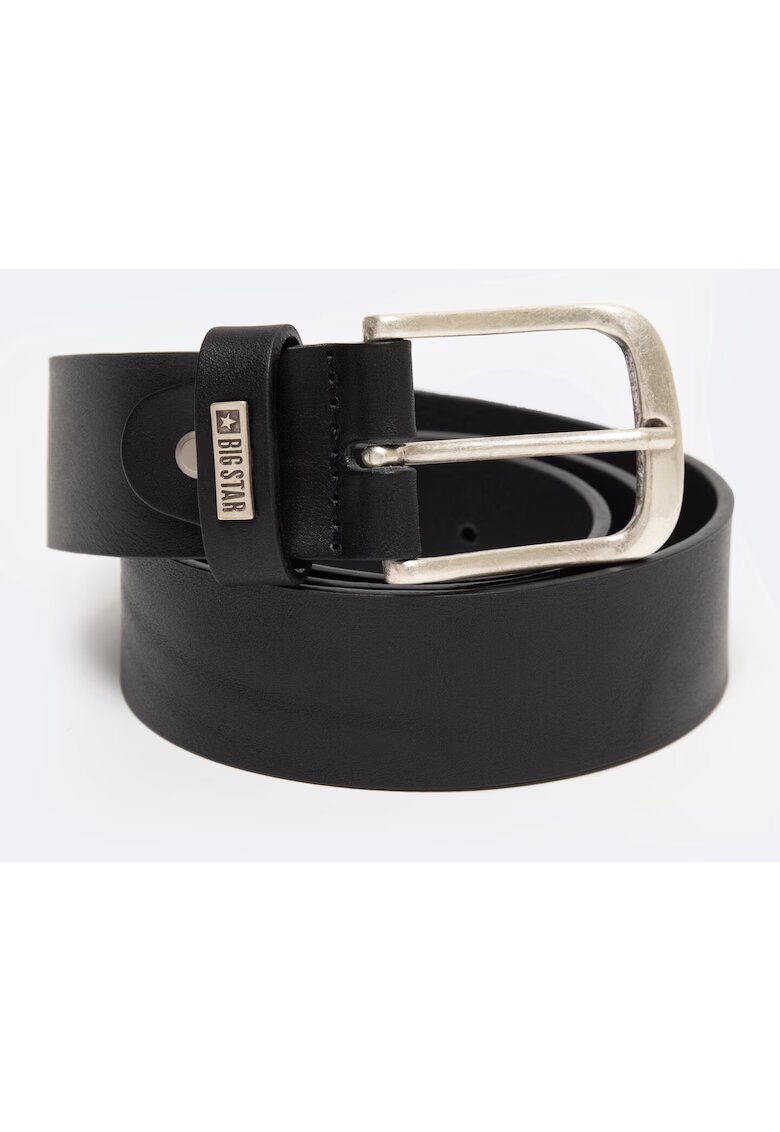Big Star Curea barbati neagra - din piele naturala - cu catarama argintie - 906 M - Negru