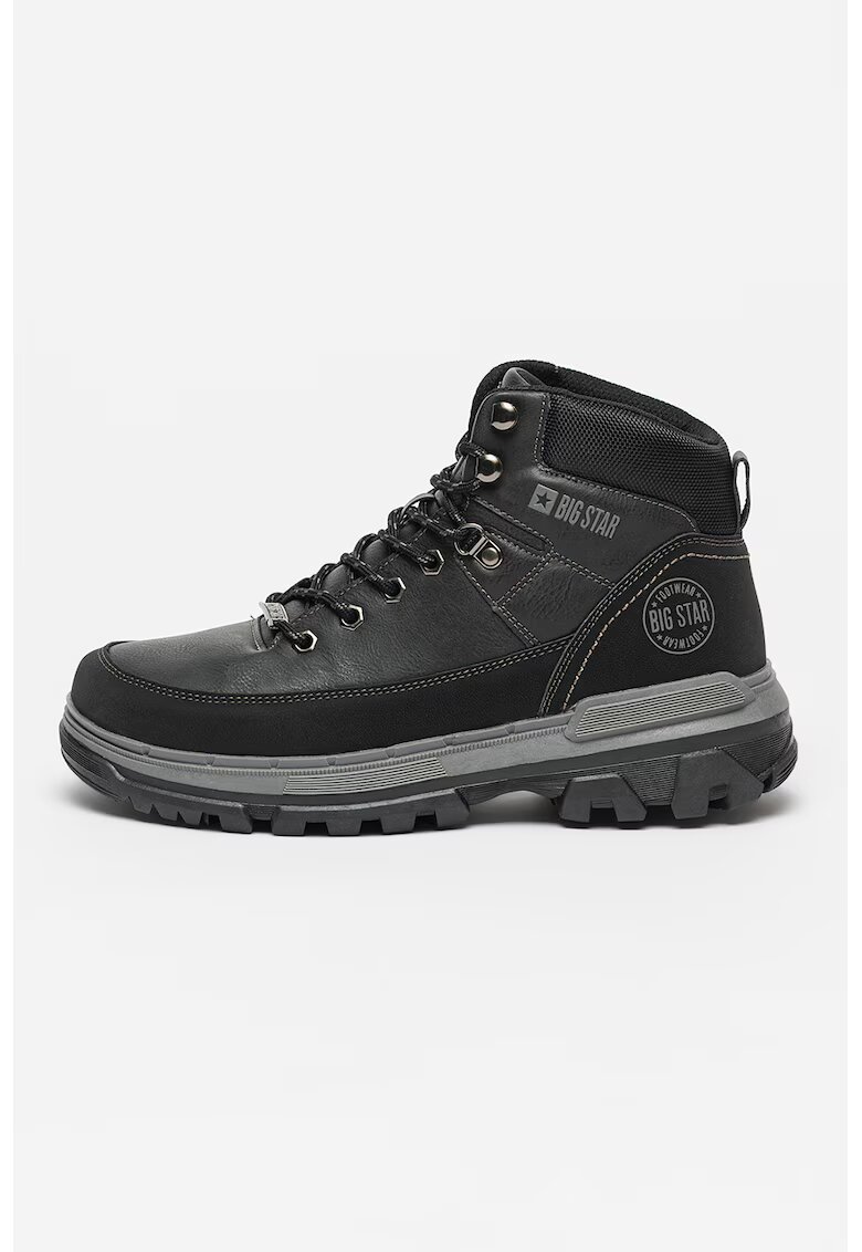 Big Star Ghete de piele ecologica cu garnituri textile - Negru stins/Gri inchis