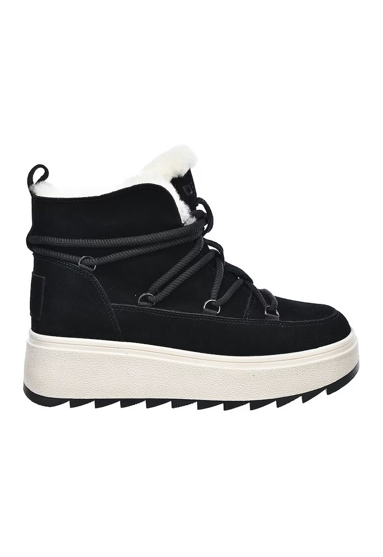 Big Star Ghete wedge de piele intoarsa - Alb fildes/Negru