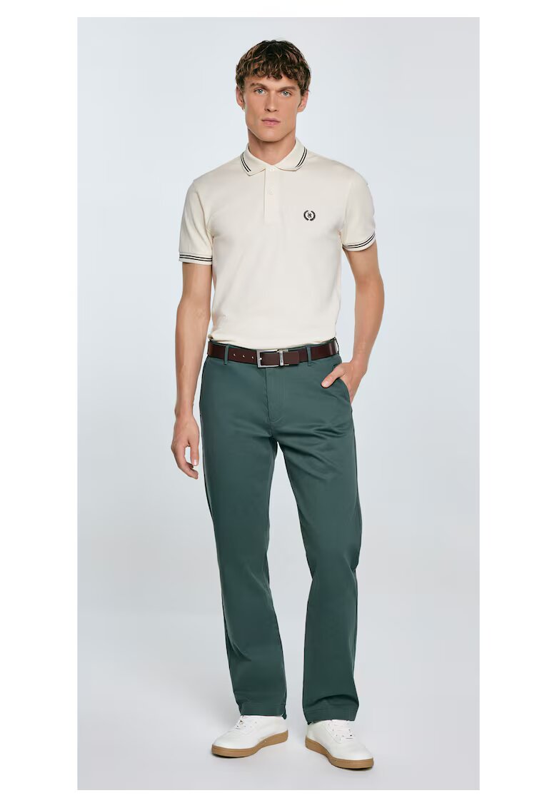 Big Star Pantaloni chino barbati verde inchis - tesatura twill - picior drept - inchidere cu fermoar si nasture