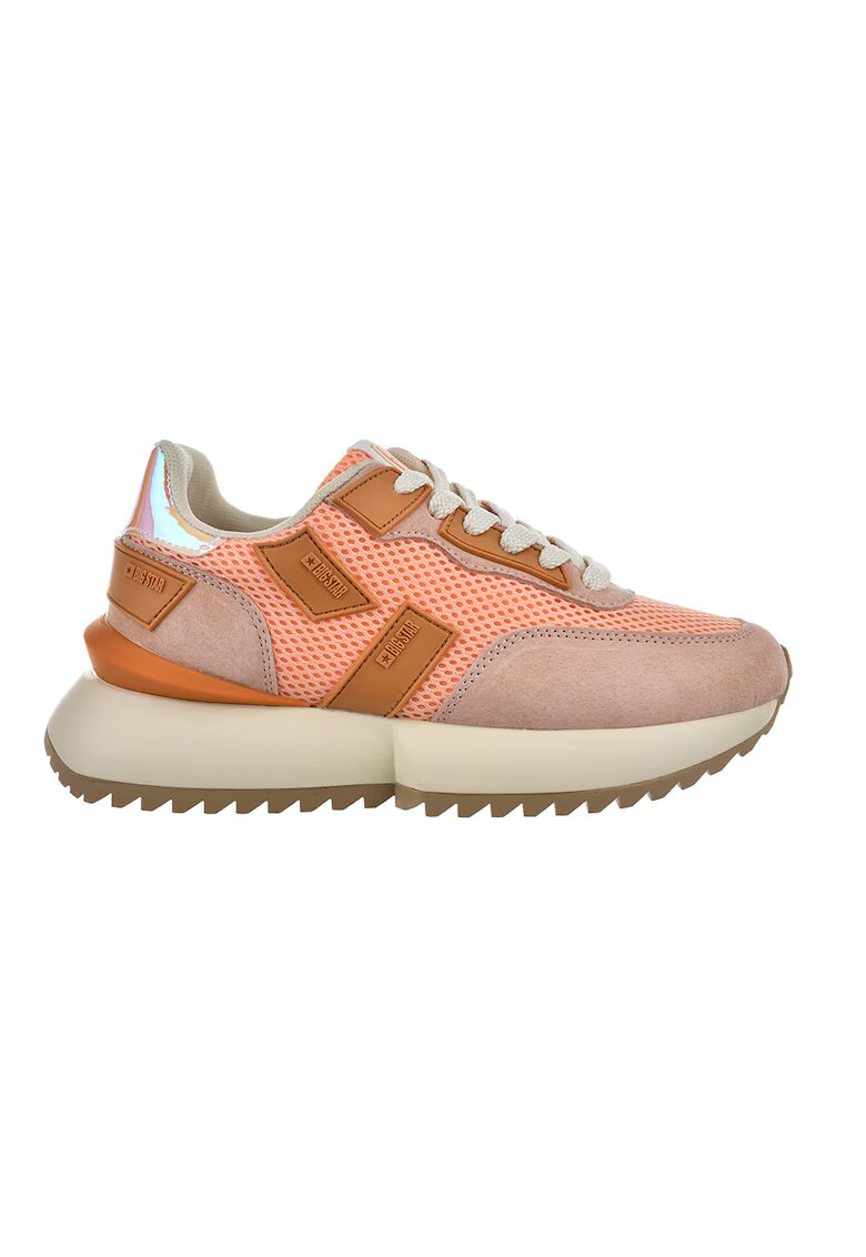 Big Star Pantofi sport cu talpa wedge si garnituri din piele intoarsa si plasa - Portocaliu