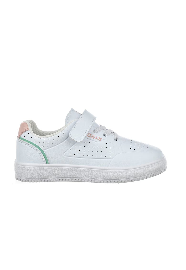 Big Star Pantofi sport de piele ecologica cu bareta velcro - Alb/Roz somon