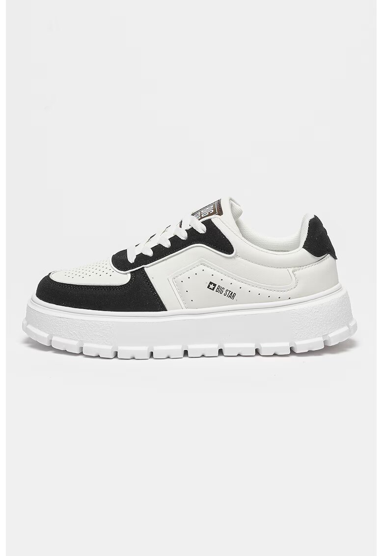 Big Star Pantofi sport de piele ecologica in doua nuante - Negru stins/Alb optic
