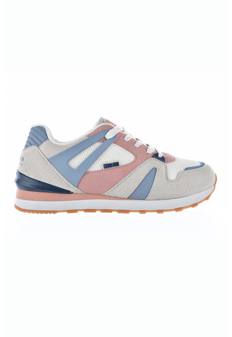 Big Star Pantofi sport de piele intoarsa ecologica cu garnituri de plasa - Gri deschis/Albastru deschis