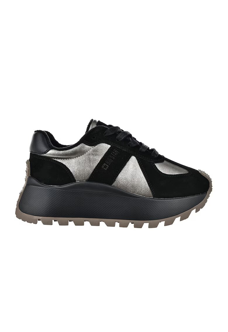 Big Star Pantofi sport de piele si piele intoarsa - Negru/Argintiu/Gri inchis