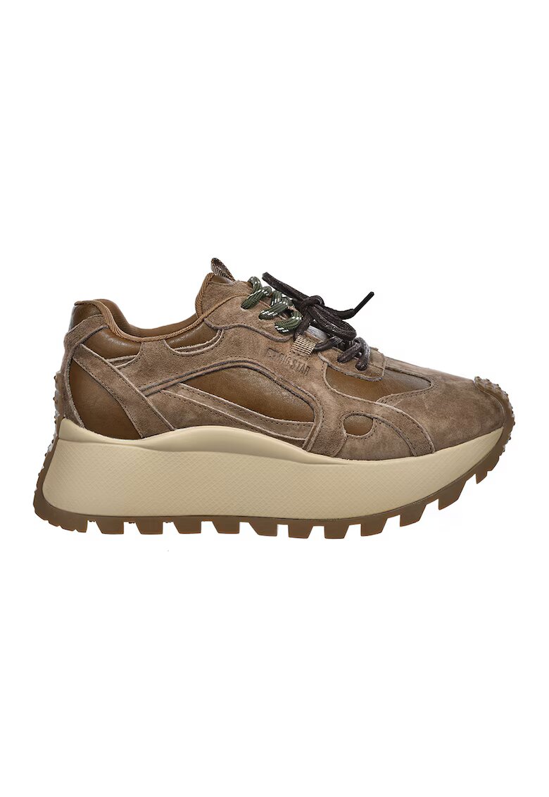 Big Star Pantofi sport flatform de piele cu garnituri de piele intoarsa - Maro deschis