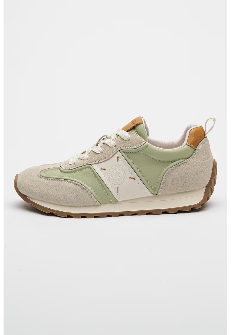 Big Star Pantofi sport low-cut cu detalii de piele intoarsa - Alb/Maro scortisoara/Verde pal