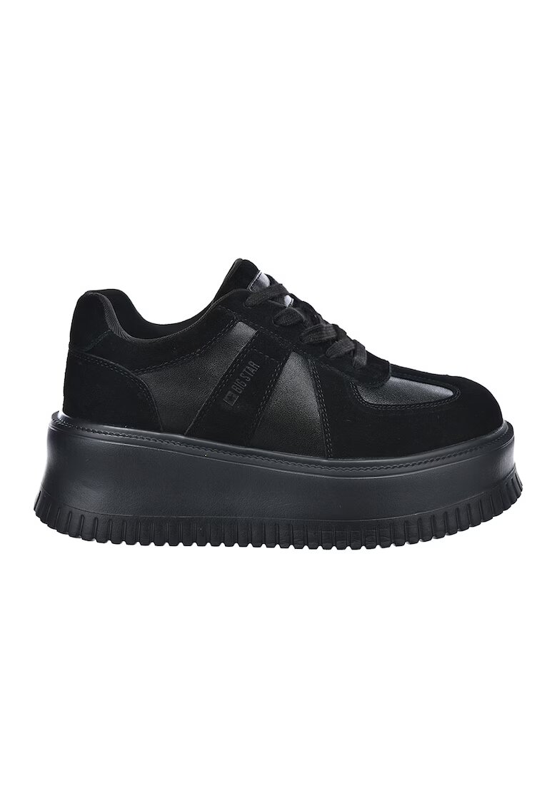 Big Star Pantofi spprt wedge de piele si piele intoarsa - Negru