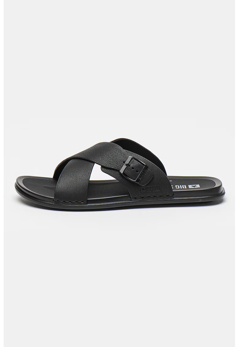 Big Star Papuci de piele cu bretele incrucisate - Negru