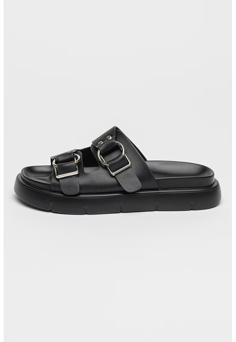 Big Star Papuci de piele cu detalii metalice - Negru