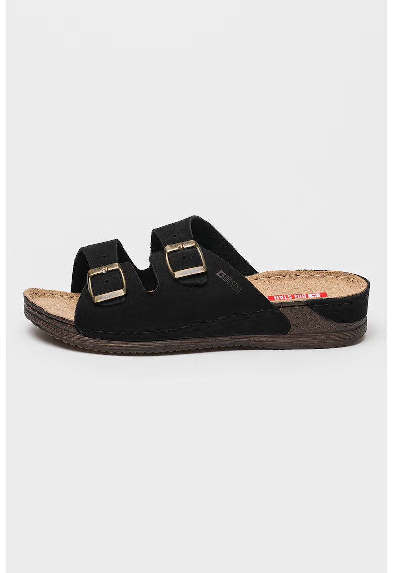 Big Star Papuci wedge de piele intoarsa - Negru