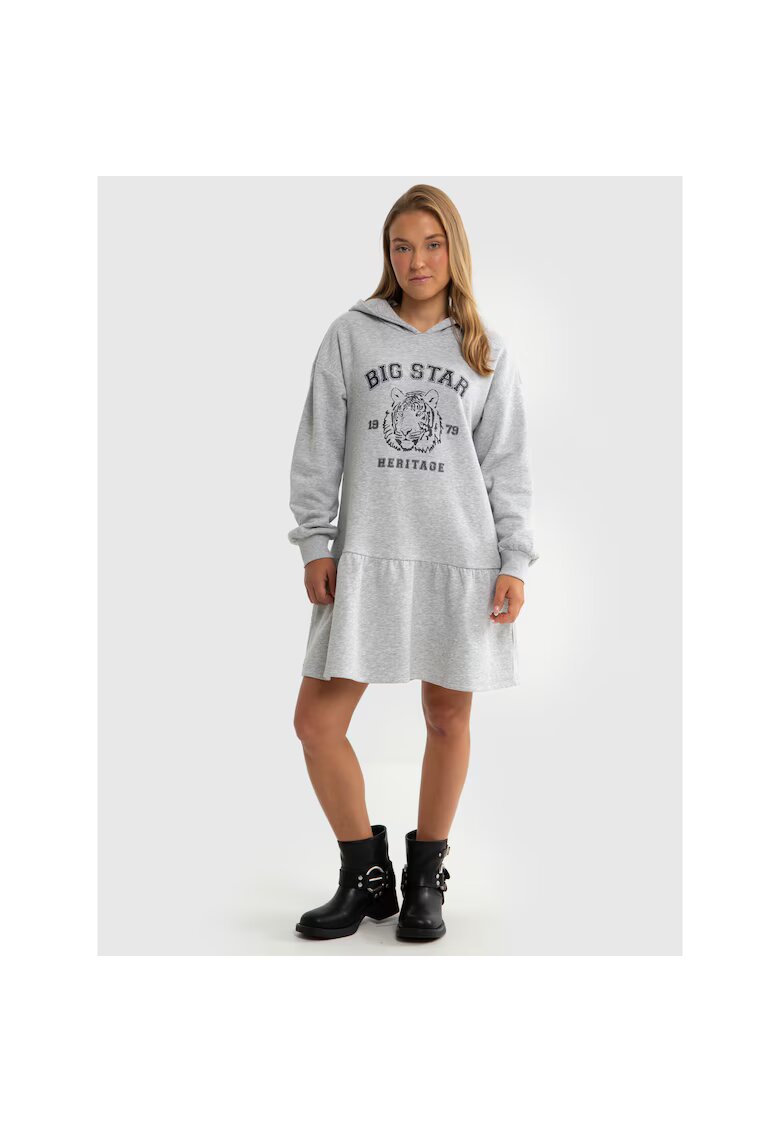Big Star Rochie cu gluga si imprimeu logo - Gri