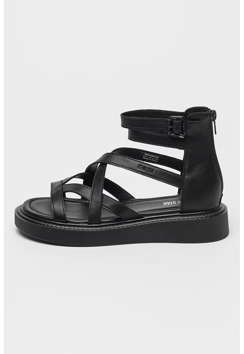 Big Star Sandale de piele cu barete multiple - Negru
