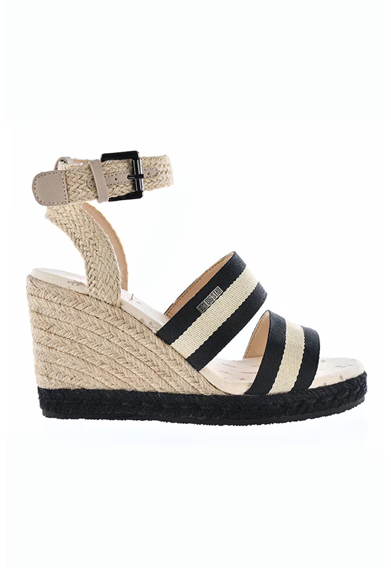 Big Star Sandale wedge cu iuta impletita - Negru/Crem