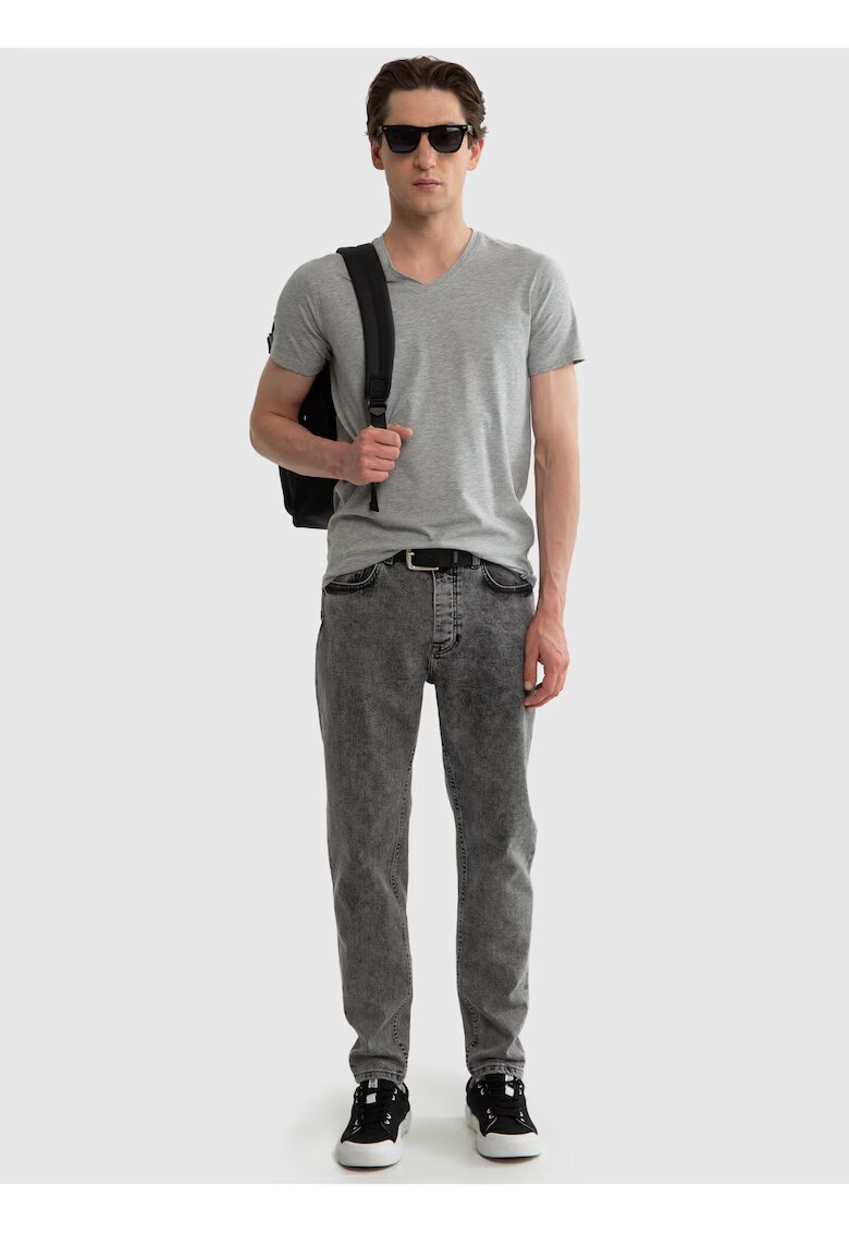 Big Star Tricou simplu cu guler în V - Gri