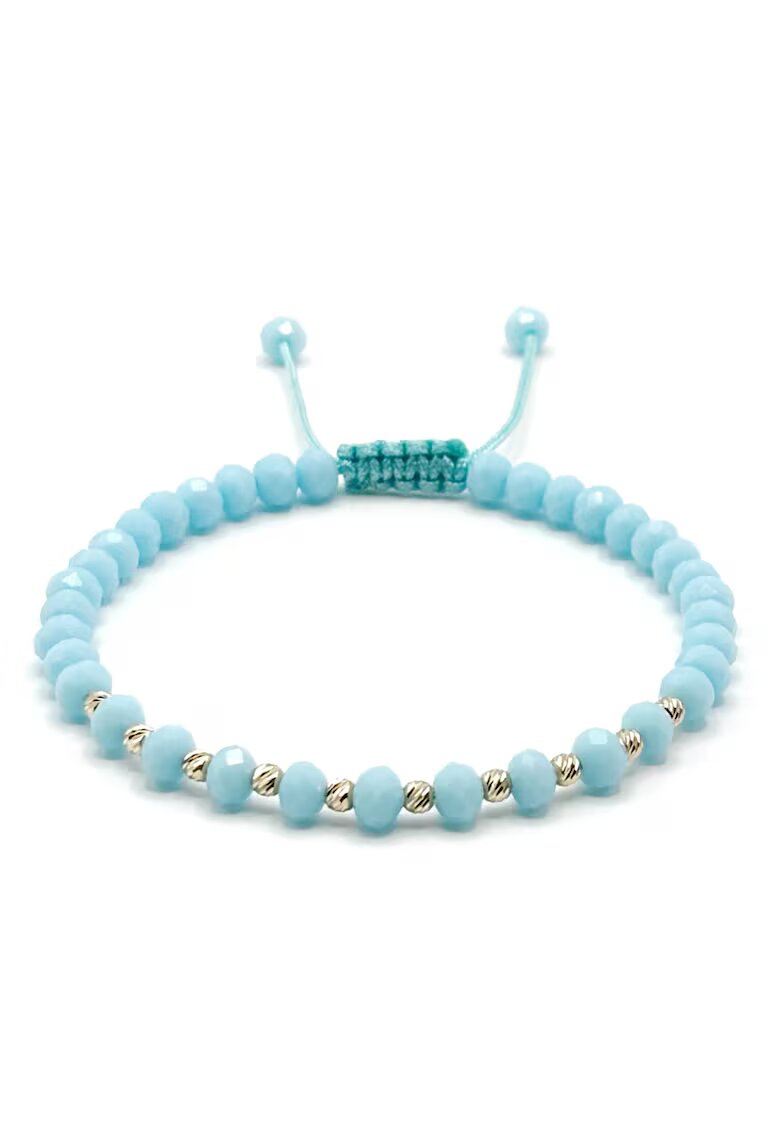BIJUTERIA NEAGRA Bratara cu 10 bile din AUR 14K si cristale Baby Blue - snur reglabil - dama