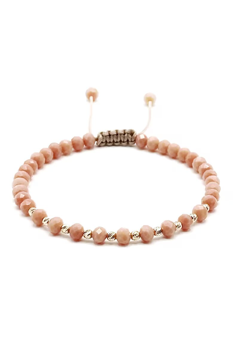 BIJUTERIA NEAGRA Bratara cu 10 bile din AUR 14K si cristale Bej Rose - snur reglabil - dama