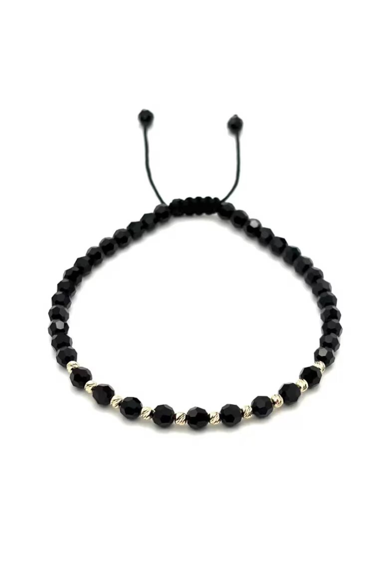 BIJUTERIA NEAGRA Bratara cu 10 bile din AUR 14K si Cristale Preciosa - reglabila - barbat