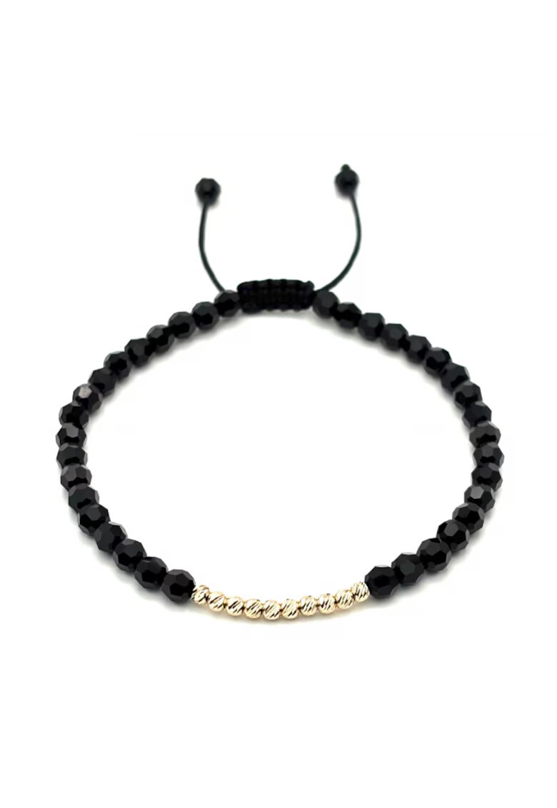 BIJUTERIA NEAGRA Bratara cu 10 bile din AUR 14K si Cristale Preciosa - reglabila - barbat
