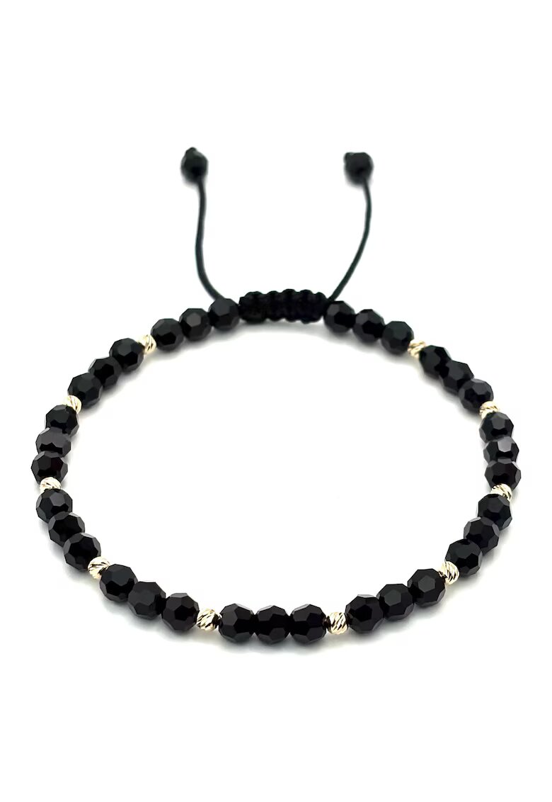 BIJUTERIA NEAGRA Bratara cu 10 bile din AUR 14K si Cristale Preciosa - reglabila - barbat