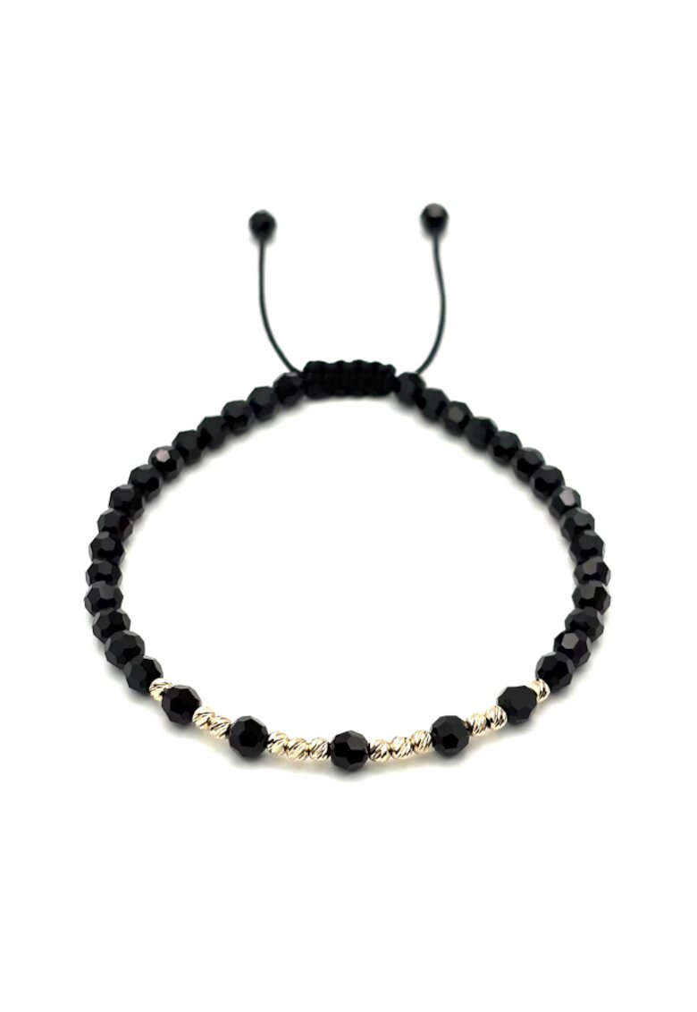 BIJUTERIA NEAGRA Bratara cu 12 bile din AUR 14K si Cristale Preciosa - reglabila - barbat