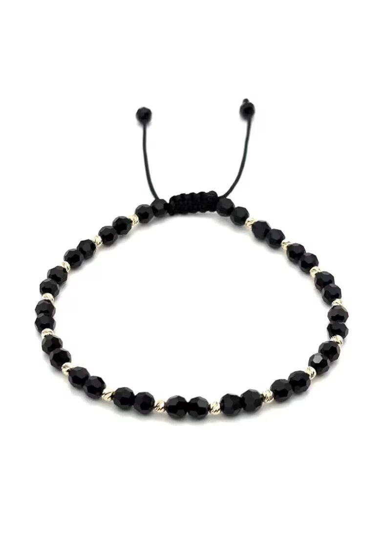 BIJUTERIA NEAGRA Bratara cu 16 bile din AUR 14K si Cristale Preciosa - reglabila - barbat