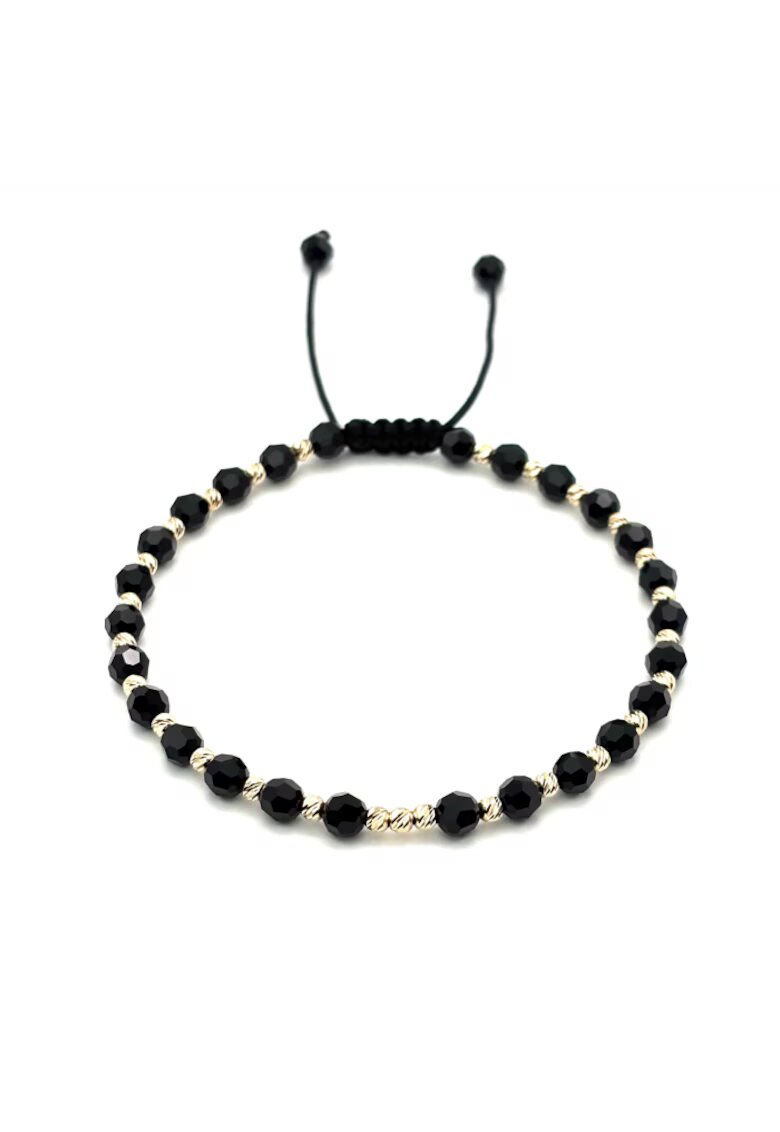 BIJUTERIA NEAGRA Bratara cu 27 bile din AUR 14K si Cristale Preciosa - reglabila - barbat