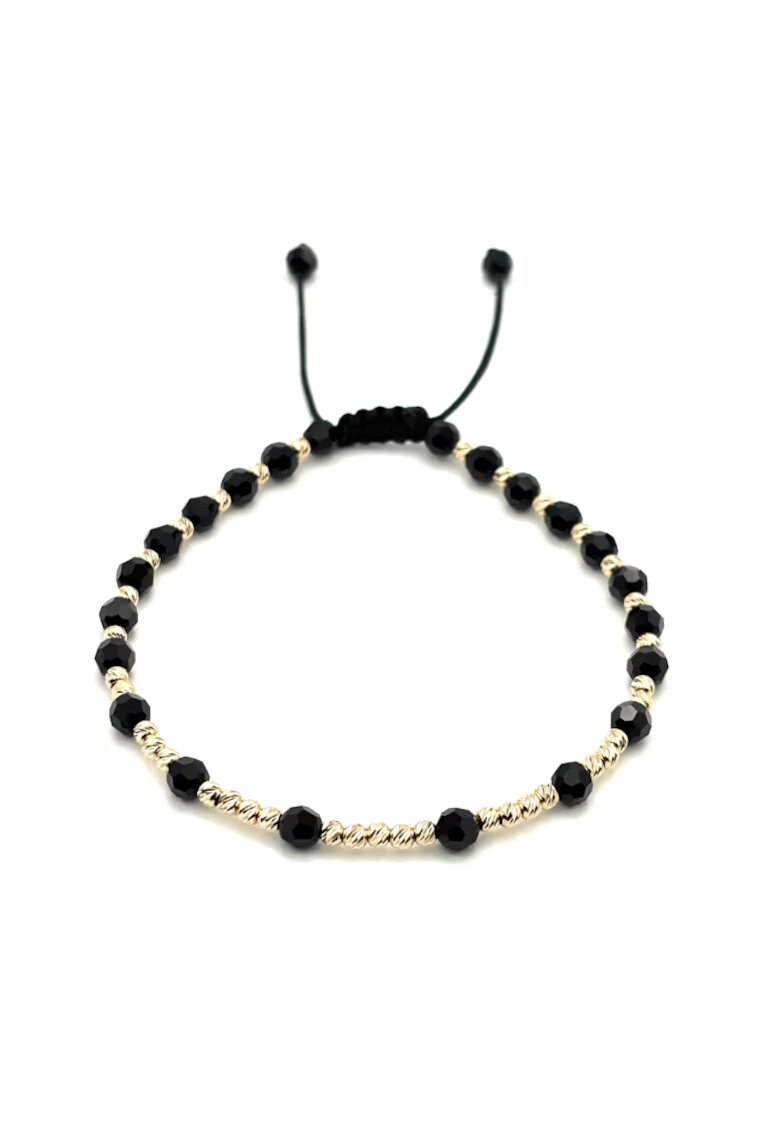BIJUTERIA NEAGRA Bratara cu 37 bile din AUR 14K si Cristale Preciosa - reglabila - barbat