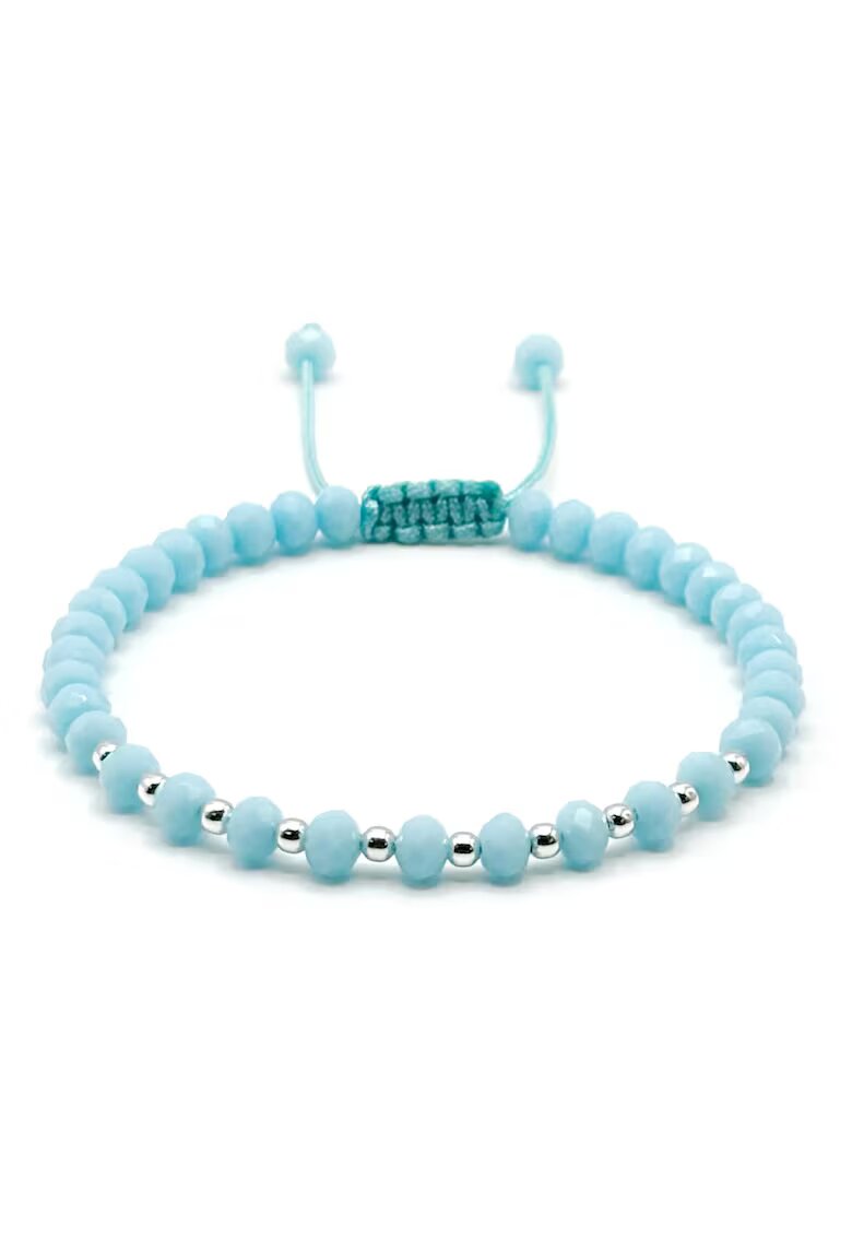 BIJUTERIA NEAGRA Bratara cu bile din Argint 925 si cristale Baby Blue - snur reglabil - dama