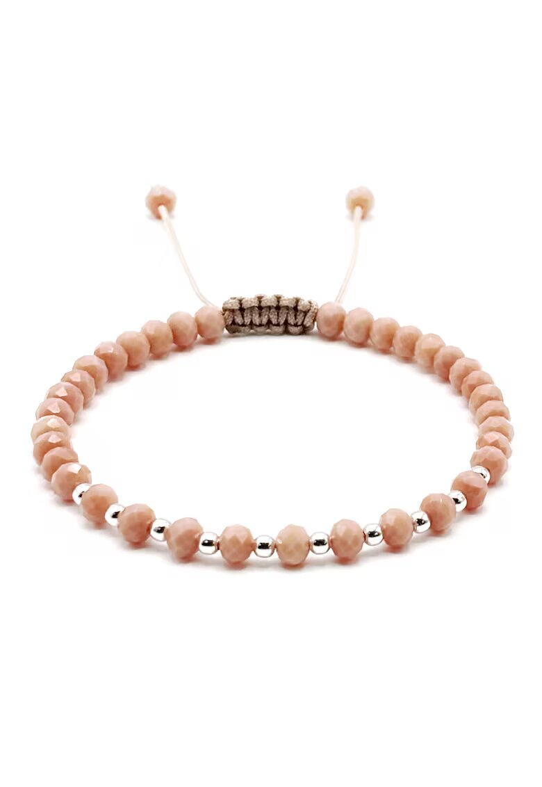 BIJUTERIA NEAGRA Bratara cu bile din Argint 925 si cristale Bej Rose - barbat