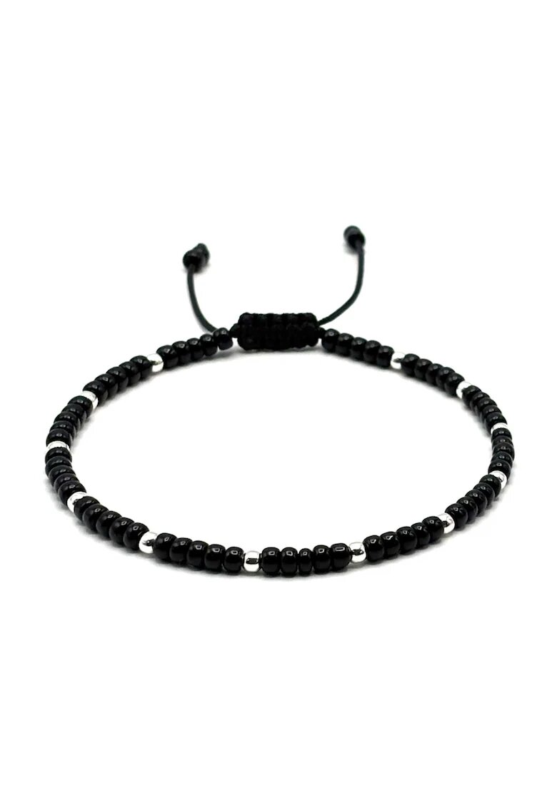 BIJUTERIA NEAGRA Bratara cu bile din Argint 925 si margele negre - snur reglabil - barbat