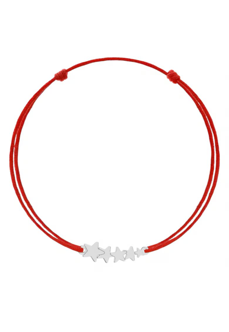 BIJUTERIA NEAGRA Bratara cu pandantiv Stele din Argint 925 - snur rosu reglabil