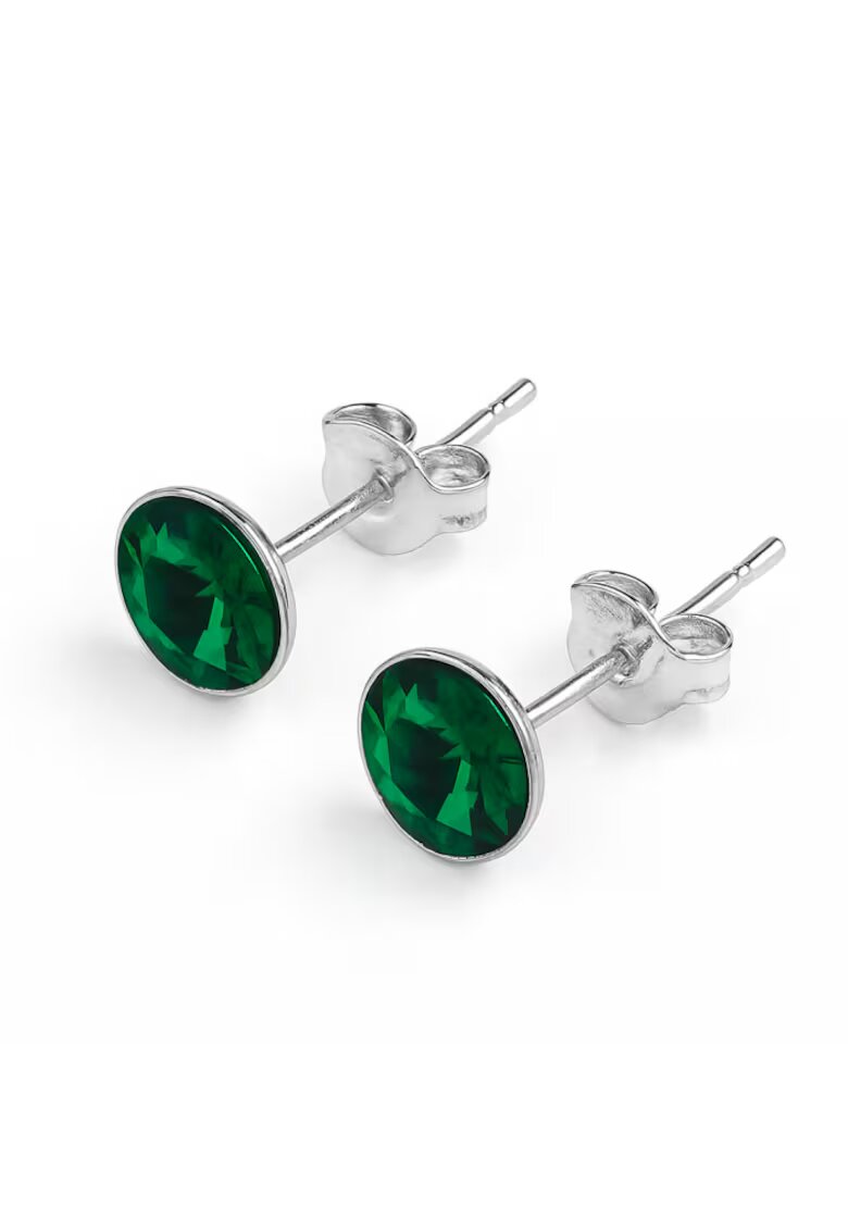 BIJUTERIA NEAGRA Cercei din Argint 925 cu Cristale Swarovski Verde Inchis - inchidere tip surub - fluturas