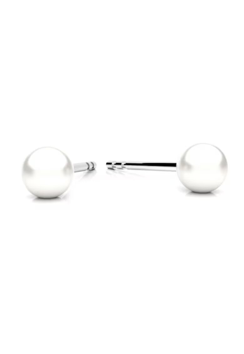 BIJUTERIA NEAGRA Cercei din Argint 925 cu Perle Preciosa albe - inchidere tip surub - fluturas - stud
