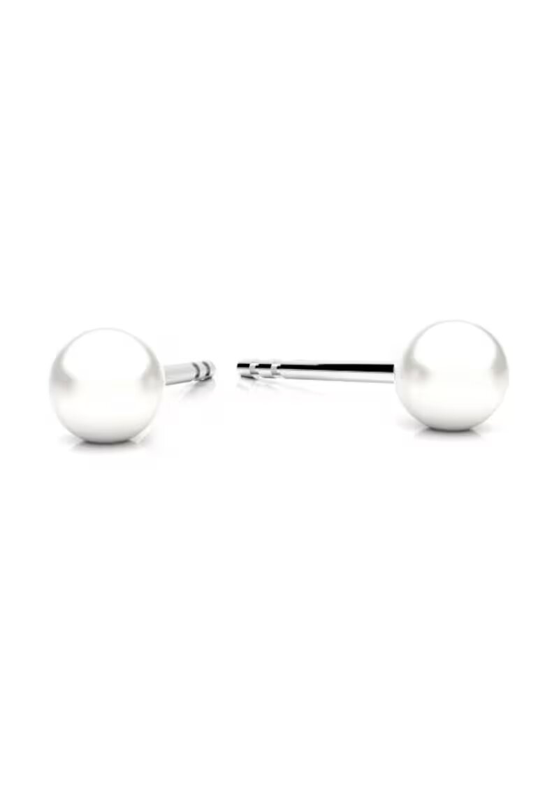 BIJUTERIA NEAGRA Cercei din Argint 925 cu perle Swarovski albe - inchizatoare fluturas - tip surub