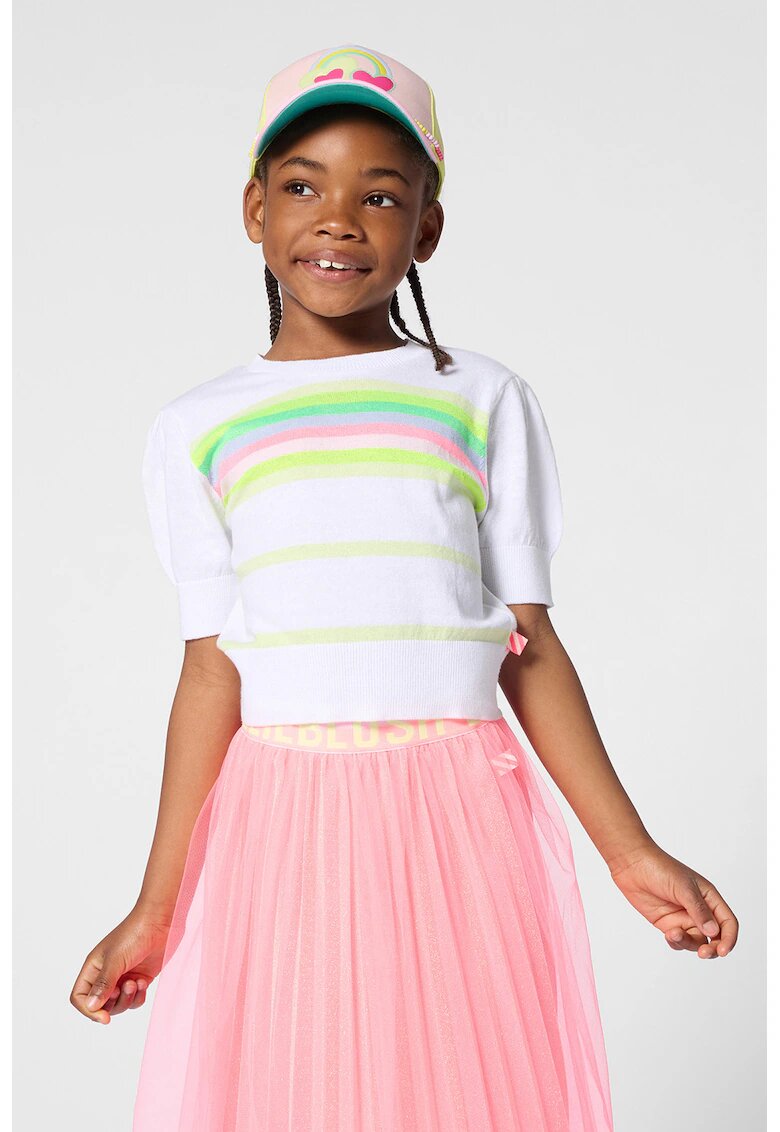 Billieblush Pulover crop cu dungi - Alb/Galben