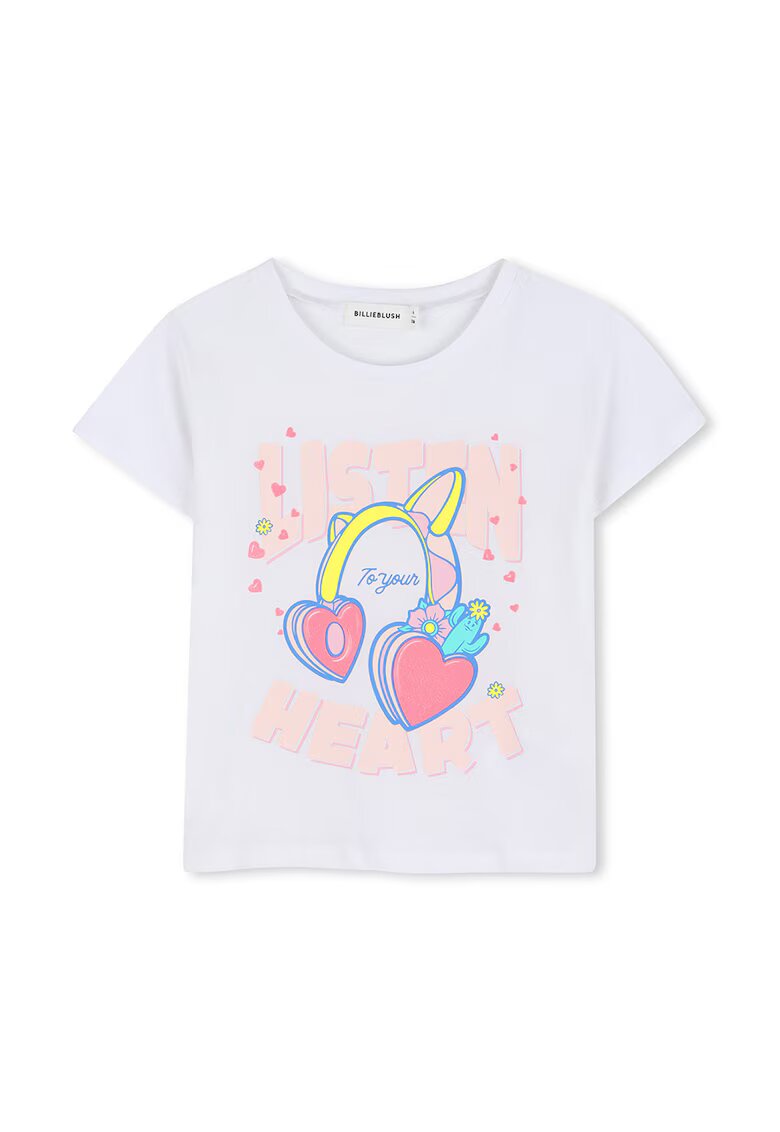 Billieblush Tricou de bumbac cu imprimeu - Alb/Roz pal