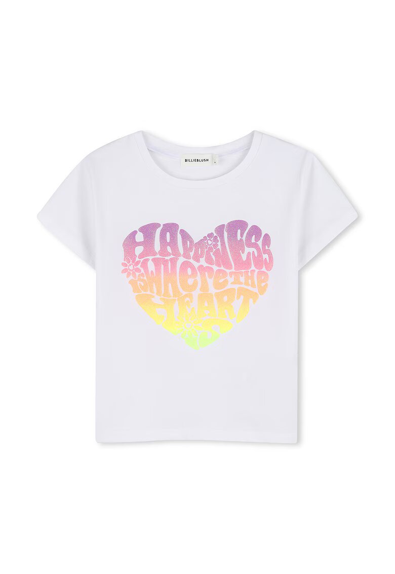 Billieblush Tricou de bumbac cu imprimeu cu inimi - Alb/Galben/Violet