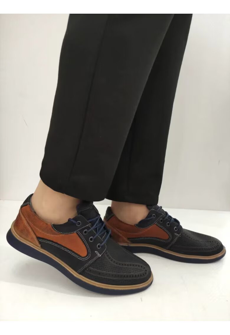 BIO FLEX Pantofi Perforati Barbati 1523 Bleumarin Cu Maro - Albastru - Albastru