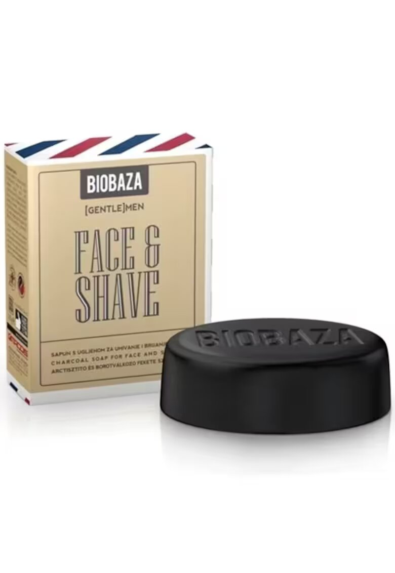 Biobaza Sapun natural pentru fata si barbierit cu carbune activ - 100 g