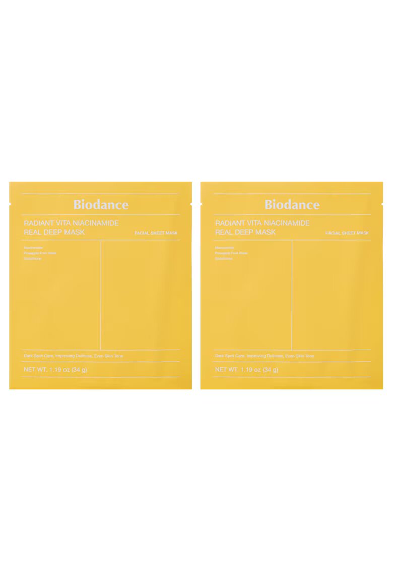 Biodance Masca de fata Radiant Vita Niacinamide - set 2 x 34 g - iluminatoare - pentru ten normal