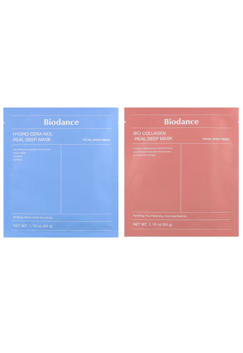 Biodance Set de 2 masti textile 2 x 34 g: Masca Bio Collagen Real Deep + Hydro Cera-Nol