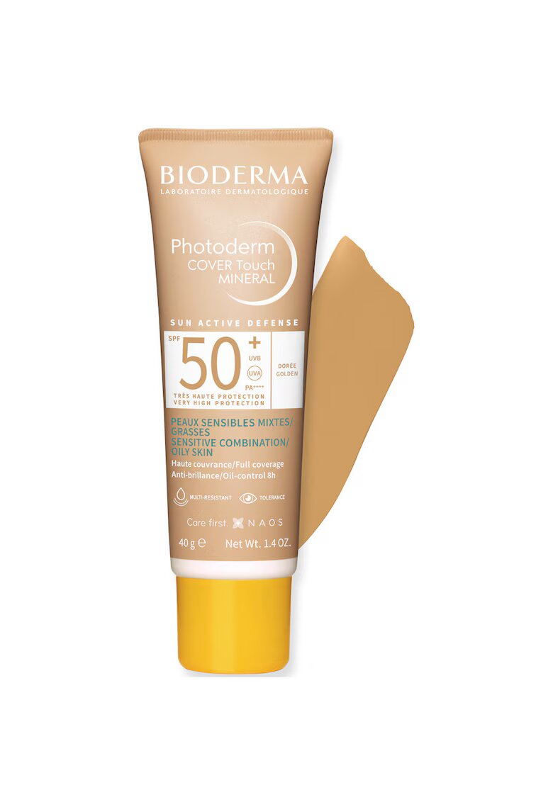 Bioderma Fluid cu protectie solara Photoderm Cover Touch SPF 50+ nuanta aurie - pentru ten mixt si gras - 40 ml
