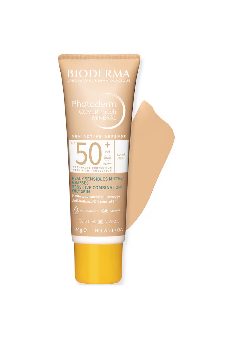 Bioderma Fluid cu protectie solara Photoderm Cover Touch SPF 50+ nuanta deschisa - pentru ten mixt si gras - 40 ml