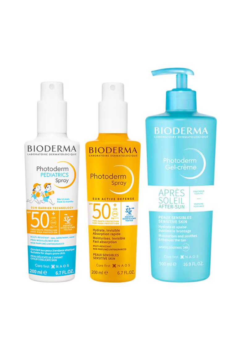 Bioderma Pachet Family Photoderm SPF 50+ – Spray copii 200 ml - Spray adulti 200 ml - Gel-crema dupa plaja - 500 ml