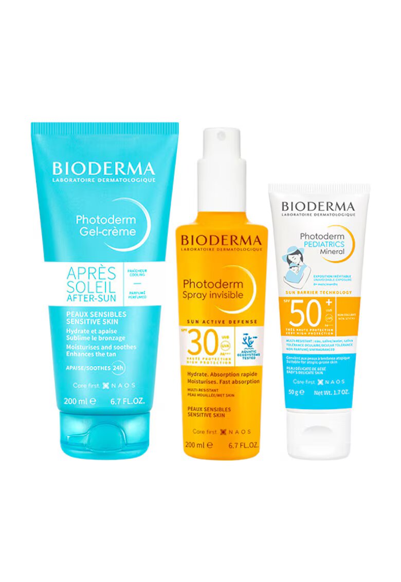 Bioderma Pachet Family Photoderm – Spray SPF 30 200 ml - Crema dupa plaja 200 ml - Crema minerala copii SPF 50+ - 50 g